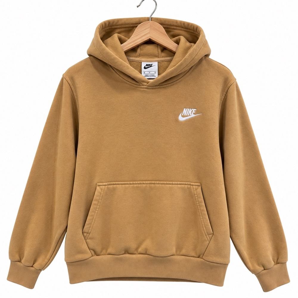 Nike Sportswear Club Fleece Kids Hoodie Tan Brown FD3000-224 Size Medium